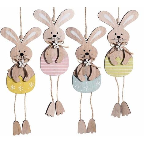 Conigli Pasquali decorativi da appendere in legno 8 pezzi