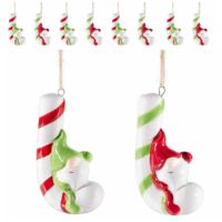 8 Decorazioni Natalizie da Appendere per Albero in Ceramica - Bastoncino e Gnomo