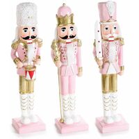 Schiaccianoci Natalizi in Resina Rosa e Oro Statuine Natalizie Decorative per la Casa- Idea Regalo Set da 3