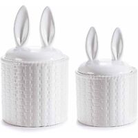 Barattoli da Cucina a Forma di Coniglietto In Ceramica con Chiusura Ermetica per Alimenti Set da 2