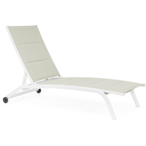 Lettino Prendisole con Ruote in Alluminio e Textilene Off-White (1/5)