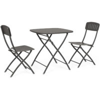 Set Tavolo + 2 Sedie Pieghevoli in Acciaio E-Coating Antracite