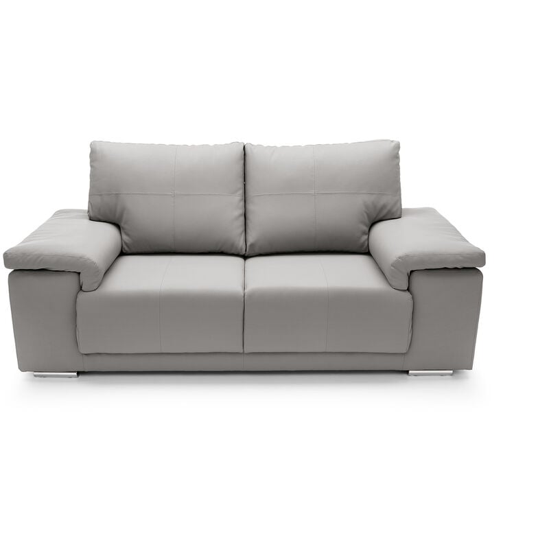 Kansas grey leather online 3 seater sofa