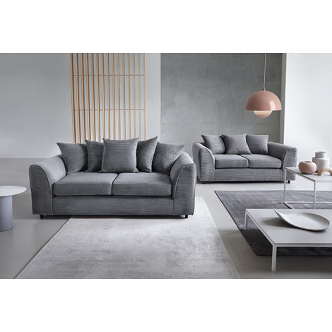 Jumbo Cord Grey 3+2 Sofa Set - color Grey - Grey