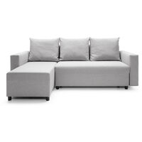 Oslo Corner Sofa Bed with Underneath Storage in Grey Linen Fabric - Left - color Grey - Grey