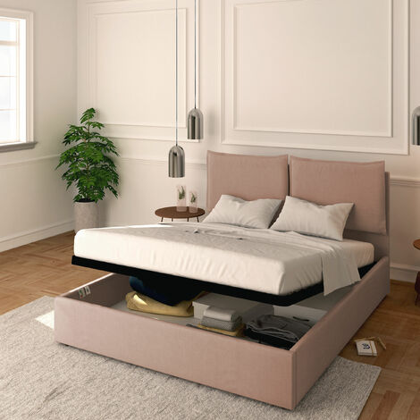 Baldiflex Letto Contenitore Matrimoniale 160x200 Licia in Tessuto con Rete a Doghe colore Rosa antico Flamingo (1/5)