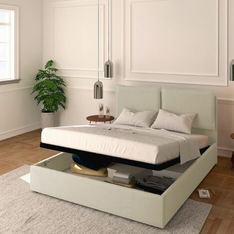 Baldiflex Letto Contenitore Matrimoniale 160x200 Licia in Ecopelle con Rete a Doghe colore Beige chiaro LT Beige (1/5)