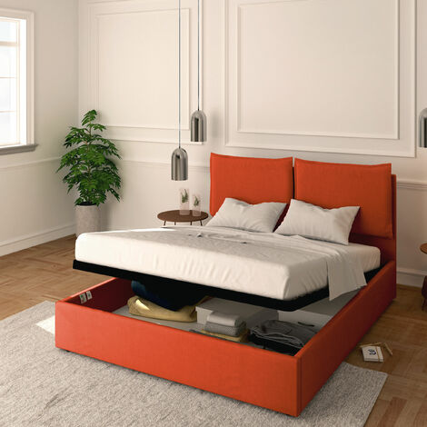 Baldiflex Letto Contenitore Matrimoniale 160x200 Licia in Tessuto con Rete a Doghe colore Arancione Orange (1/5)