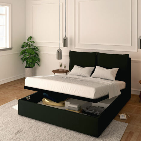 Baldiflex Letto Contenitore Matrimoniale 160x200 Licia in Ecopelle con Rete a Doghe colore Nero Black (1/5)