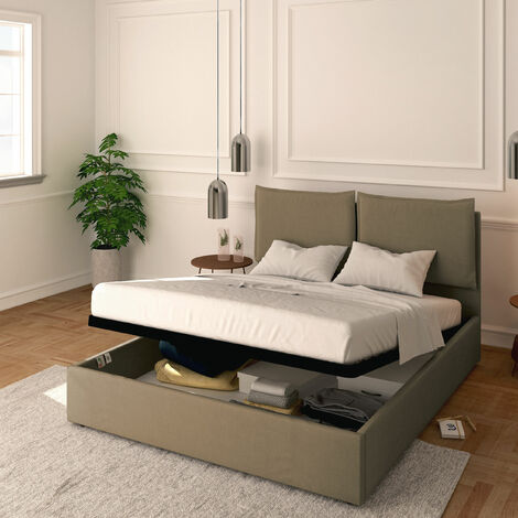 Baldiflex Letto Contenitore Matrimoniale 160x200 Licia in Ecopelle con Rete a Doghe colore Grigio talpa Taupe (1/5)
