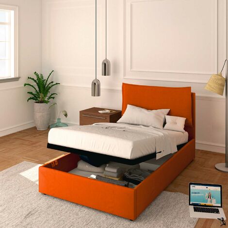 Baldiflex Letto Contenitore Piazza e mezzo 120x190 Licia in Tessuto con Rete a Doghe colore Arancione Orange (1/5)
