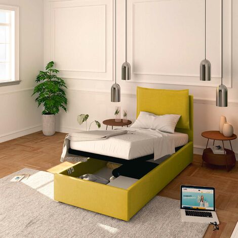 Baldiflex Letto Contenitore Singolo 80x190 Licia in Tessuto con Rete a Doghe colore Giallo senape Melon (1/5)