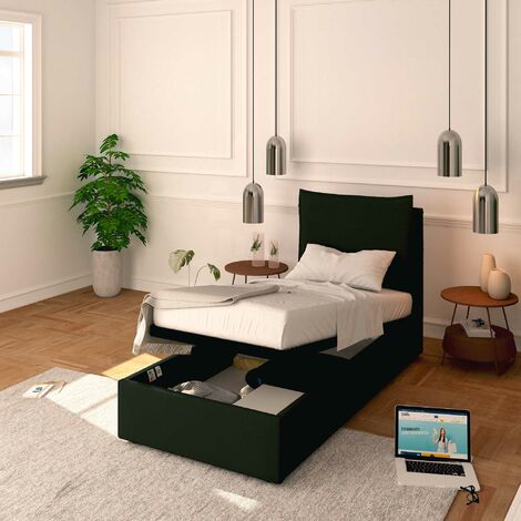 Baldiflex Letto Contenitore Singolo 90x200 Licia in Ecopelle con Rete a Doghe colore Nero Black (1/5)
