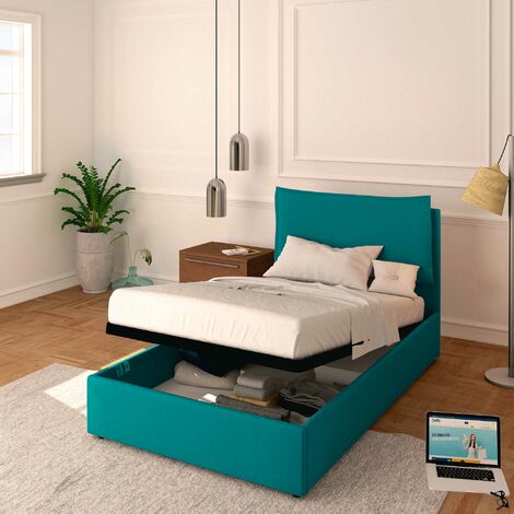 Baldiflex Letto Contenitore Piazza e mezzo 120x190 Licia in Tessuto con Rete a Doghe colore Turchese Turkis (1/5)