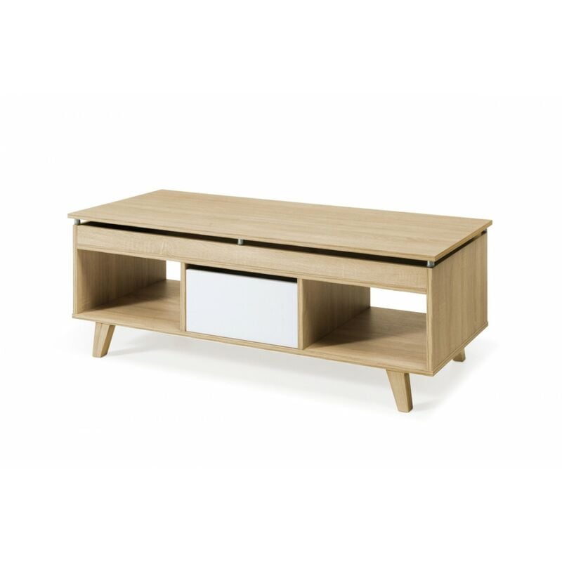 TOPKIT Mesa de centro elevable con cajón 2177 Mesa de Centro Mesa de comedor Roble Blanco