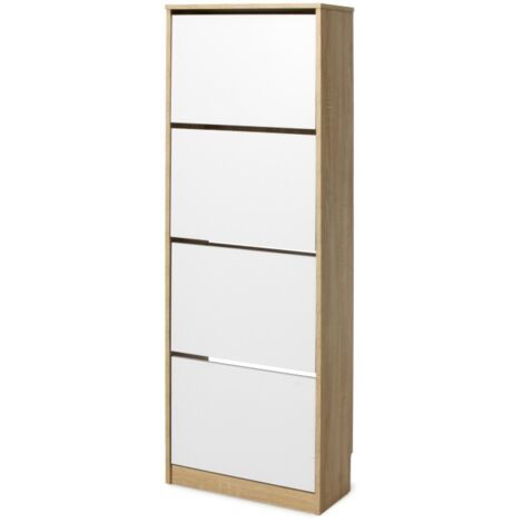 Zapatero Rin 53AB TOPKIT Armario zapatero 4 puertas estrecho alto Medidas: 161x54x25 cm blanco Roble y Blanco