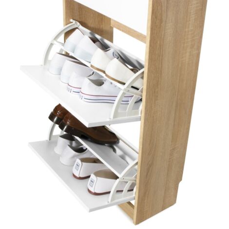 Zapatero Rin 53AB TOPKIT Armario zapatero 4 puertas estrecho alto Medidas: 161x54x25 cm blanco Roble y Blanco