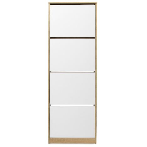 Zapatero Rin 53AB TOPKIT Armario zapatero 4 puertas estrecho alto Medidas: 161x54x25 cm blanco Roble y Blanco