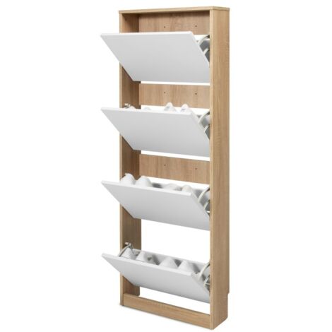 Zapatero Loira 52AB TOPKIT Armario zapatero 4 puertas estrecho alto Medidas: 161x54x16 cm Roble y Blanco