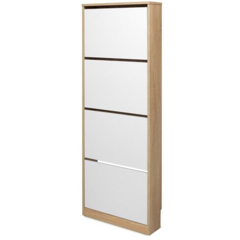 Zapatero Loira 52AB TOPKIT Armario zapatero 4 puertas estrecho alto Medidas: 161x54x16 cm Roble y Blanco