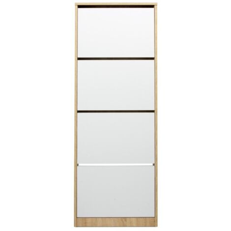 Zapatero Loira 52AB TOPKIT Armario zapatero 4 puertas estrecho alto Medidas: 161x54x16 cm Roble y Blanco