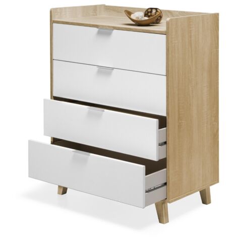Cómoda serie Nórdica 2175 TOPKIT Cajonera 4 cajones Medidas: 106x80x45 cm roble y blanco