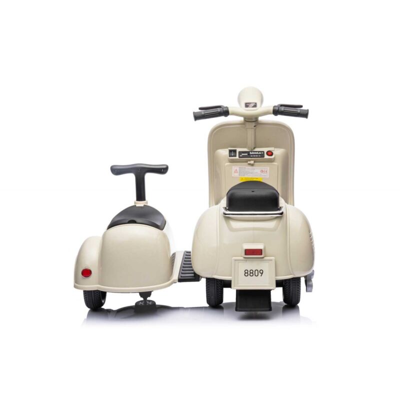 Moto Elettrica Piaggio Vespa Crema con Sidecar da Bambini a Batteria 12 V