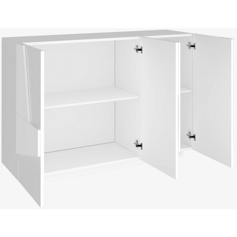 Mobile a 3 Ante Credenza Moderna per Soggiorno 120 cm Basso Bianco Lucido