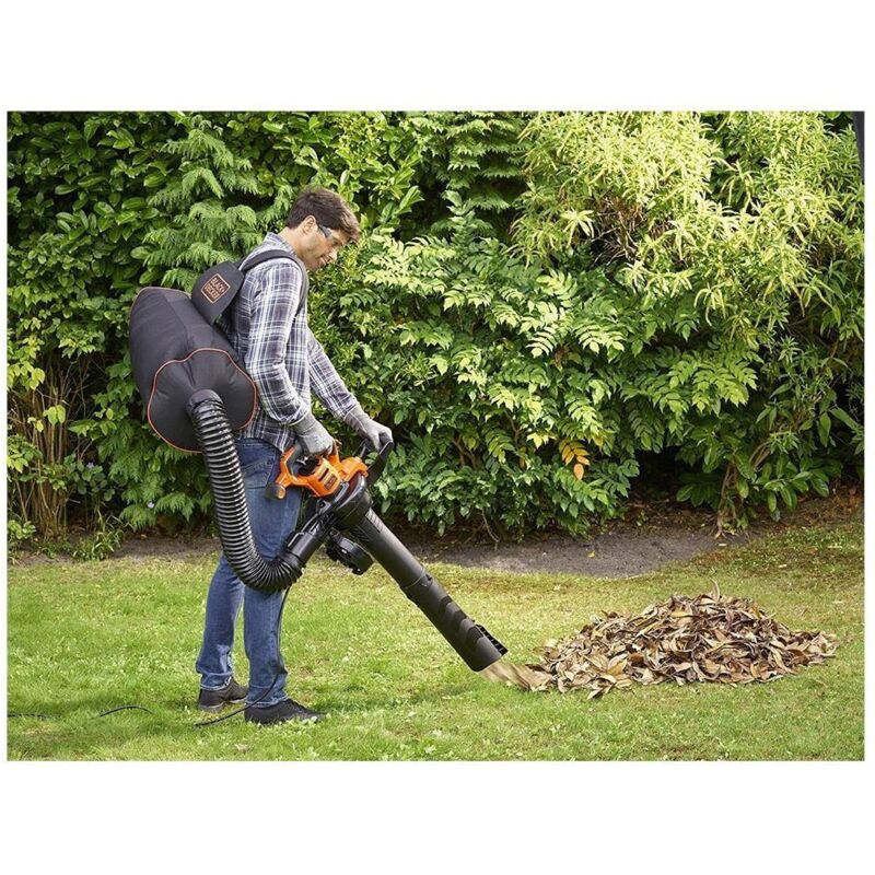 BLACK+DECKER Soffiatore/Aspiratore/Trituratore 2900W - Zaino 55L, Velocità 390 Km/h, Per Giardino