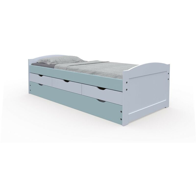 Letto per bambini Daabou, Lettino contenitore per cameretta, Struttura per  letto singolo con 3 cassettoni, 194x97h60 cm, Bianco