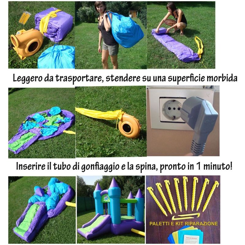 Outsunny Castello Gonfiabile per Bambini Piscina con Scivolo e Trampolino,  Pompa Elettrica, 350x250x185cm, Multicolore