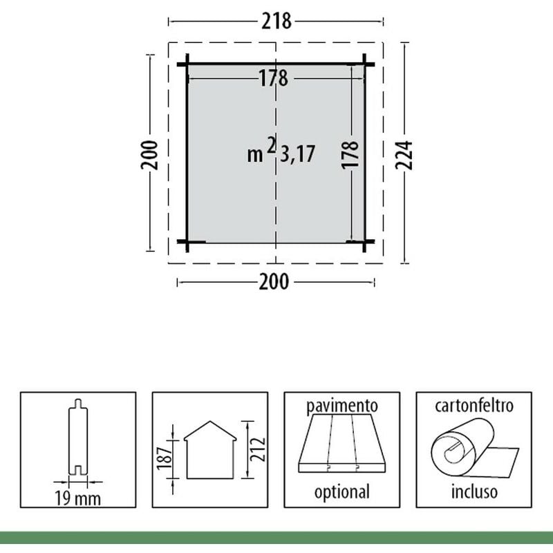 Casetta in legno porta attrezzi 200X200 19mm