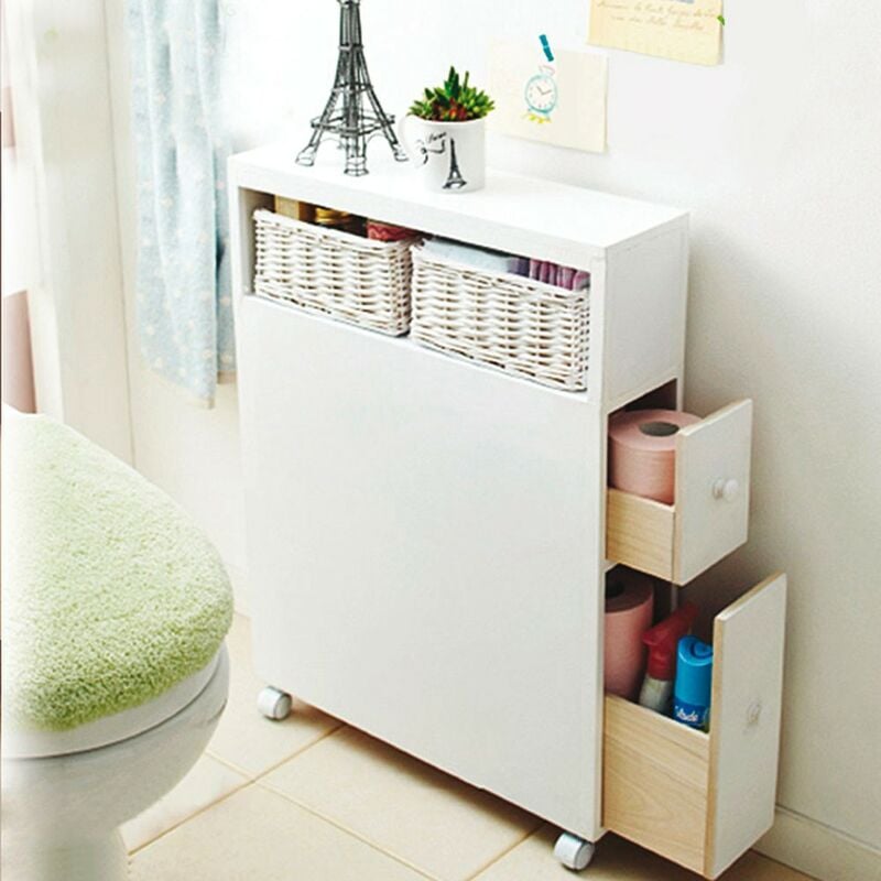 SONGMICS Carrello Mobile, Scaffale Portaoggetti Stretto con 4 Cassetti,  Carrello da Bagno, Organizzatore per Cucina con Rotelle Rimovibili, PP,  Salvaspazio 45 x 17 x 83 cm, Bianco e Grigio