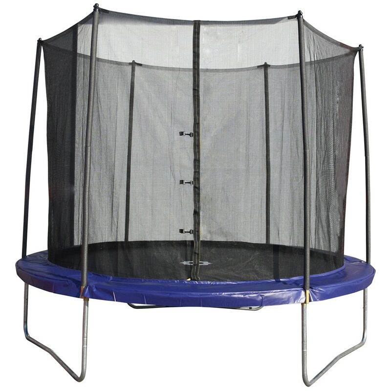 Tappeto elastico con anello da basket rete cuscinetto di sicurezza scaletta  con 2 gradini, Trampolino da 244cm - Costway
