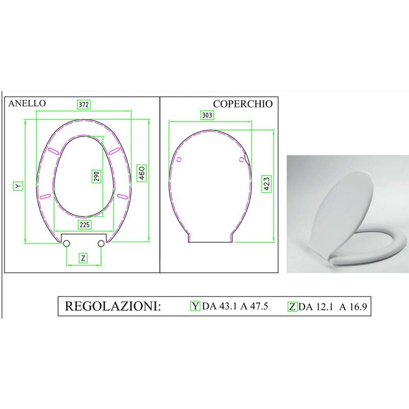 Copri Water Vaso Sedile Wc Asse Resina Universale Economico Tavoletta  Plastica