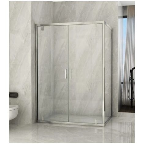 Box Doccia Angolare 2 Ante Battente Saloon Parete Fissa Vetro 6 mm in Cristallo - Misura Box Angolare 80x100
