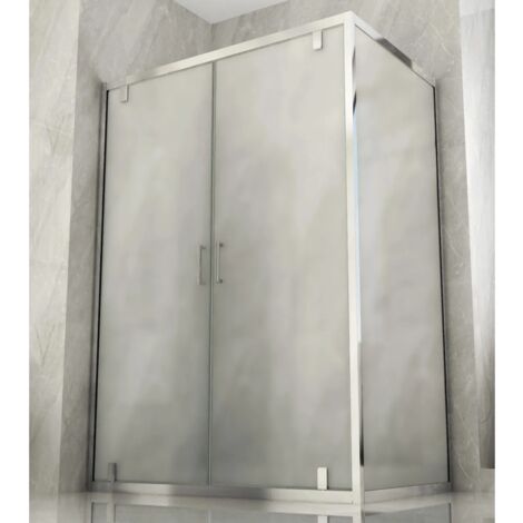 Box Doccia Angolare 2 Lati Ante Saloon Battente Parete Fissa Vetro 6 mm Opaco - Misura Box Angolare 80x120 (1/5)