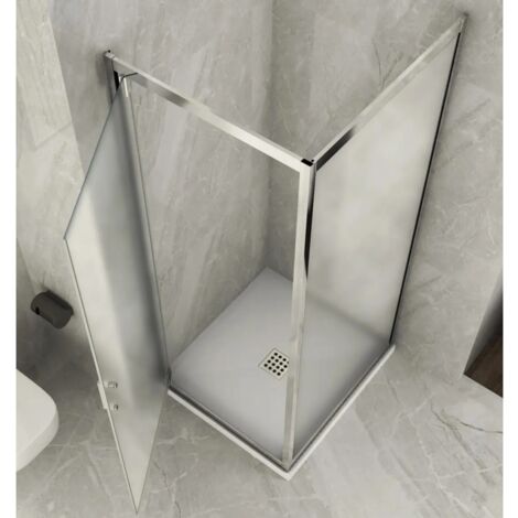 Box Doccia Angolare 1 Anta Fissa Anta Battente 2 Lati Opaco Vetro 6mm Cristallo - Misura Box Angolare 60x80 (1/5)
