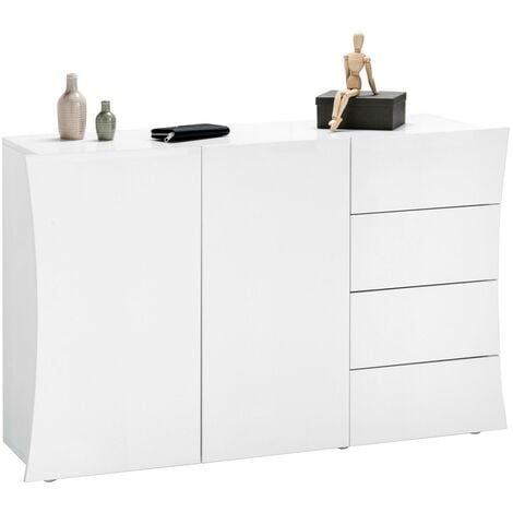 Credenza Mobile Bianco Lucido con 4 Cassetti e 2 Ante Madia Moderna