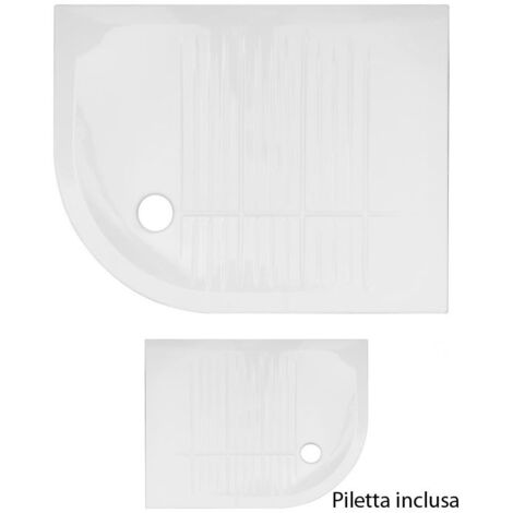 Piatto Doccia 70x90 6.5 cm Bianco Angolare Ceramica Semicircolare con Piletta - Dimensione Piatto 70x90 Sinistra