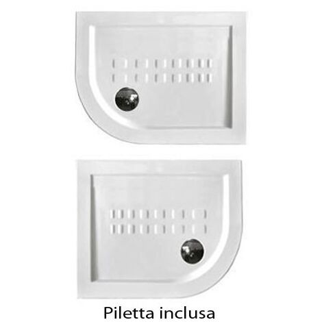Piatto Doccia 70x90 5.5 cm Bianco Angolare in Ceramica Semicircolare Piletta 90 - Dimensione Piatto 70x90 Destra