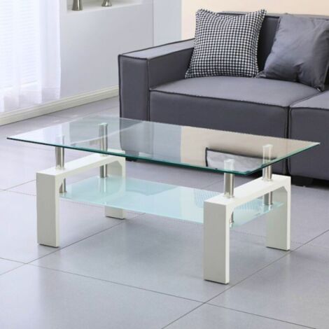 Tavolino in Vetro da Caffe 110x60 Bianco Tavolo Basso da Salotto (1/5)