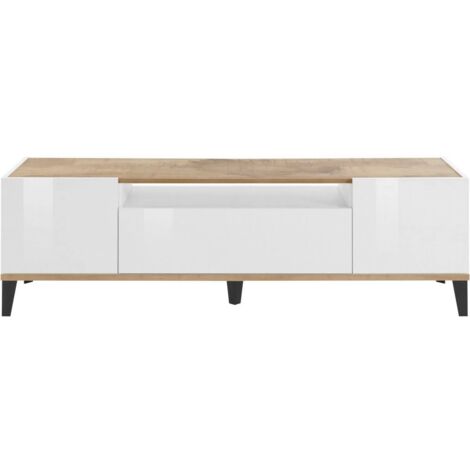 Mobile Porta TV Bianco Laccato Acero 160 cm Madia Bassa per Soggiorno (1/6)