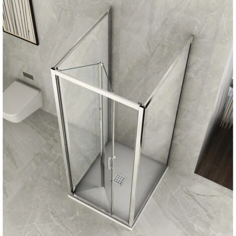 Box Doccia 3 Lati in Cristallo 6 mm Trasparente 2 Lati Fissi ed 1 Porta a Libro Soffietto - Misura Box 3 Lati 70x90x70 (1/4)