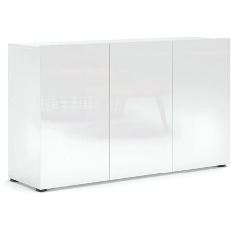 Mobile a 3 Ante con Ripiani Credenza 135x38x80 cm Bianco Lucido