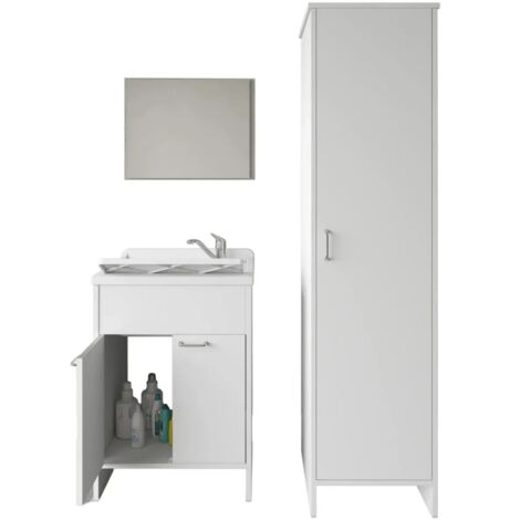 Mobile Lavatoio 2 Ante 60x50x85 con Colonna 45x50x182 e Specchio 45x60 (1/5)