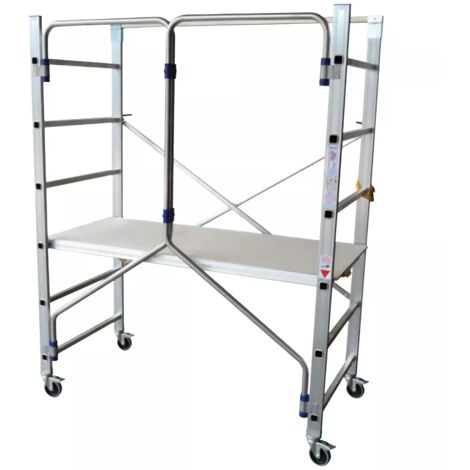 Marca – Trabattello pieghevole in alluminio H 198,5 cm – Portata max 150 kg – Piano 153x68 cm – Ruote 100 mm con freno (1/3)
