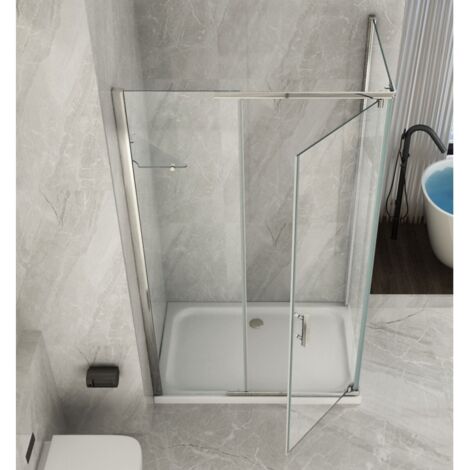 Box Cabina Doccia Anta Battente 70 80 90 100 120 140 Parete Fissa 8mm Cristallo - Misura Box Angolare 90x120 (1/5)