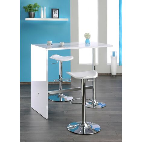 Set Tavolo Bar Alto 120x60 Bianco Lucido Mobile Bancone Senza