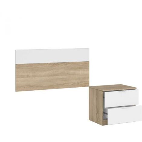 Kit Testiera Letto Singolo 90 cm con Comodino 2 Cassetti Rovere Bianco (1/10)